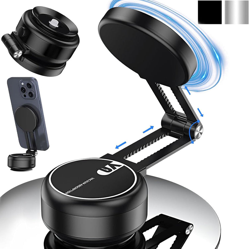 Electric Vacuum Magnetic Car Phone Mount,Vacuum Suction Car Phone Holder Hands-Free,Adjustable Foldable Magnetic Suction Cup Phone Mount,Strong Magnetic Car Mount for Smooth Surface(New-Black) New-Black