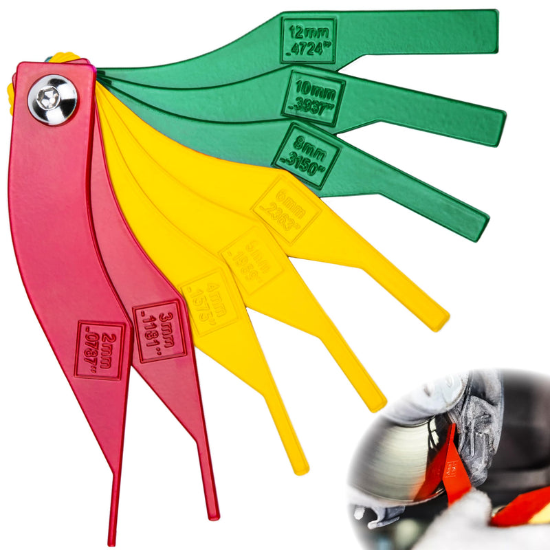 8 PCS Brake Lining Thickness Gauges, Brake Pad Measuring Tool, Color Coded Brake Pad Gauge with Metric & SAE Size, Brake Resetting Gauge Tool, for Quickly Measuring Disc and Drum