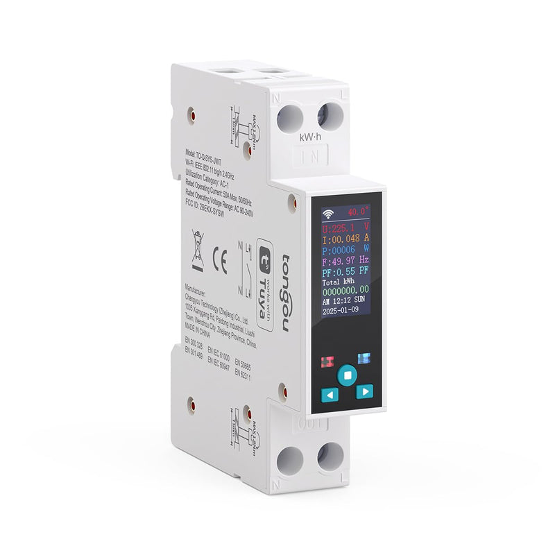 TONGOU Smart Wifi Switch, 1P+N AC90-240V 1-50A, Smart Life/Tuya APP Remote Control, with Power Monitoring, Export/Clear Power Data, DIN Rail Mounted, with LCD Display, Recloser Function, FCC Certified