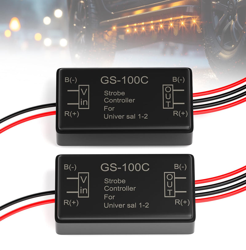 BJZ 2Pcs Flash Strobe Controller 12V 24V GS-100C Auto Car Flasher Module for Tail Side Clearance Top LED Lights Brake Stop Warning Grille Bumper Lights