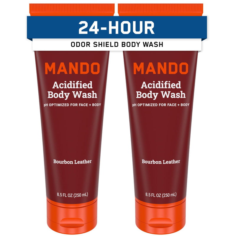 Mando Odor Shield Body Wash - 24 Hour Control - Removes Odor Better than Soap - SLS Free, Paraben Free, Skin Safe - 8.5 Ounce (Pack of 2) (Bourbon Leather) Bourbon Leather 8.5 Fl Oz (Pack of 2)