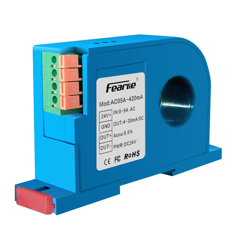 AC Current Transmitter,Hall DC Sensor,Output to PLC or Instrument,High Precision Perforated Sensing Current 0-5V-420mA 0-5A/4-20mA