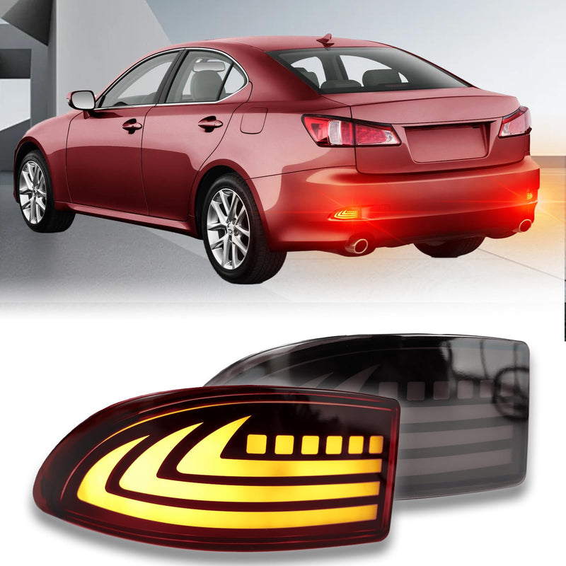 Upgrade LED Rear Bumper Reflectors Light Fog Brake Tail Lamps Compatible with Lexus Gen2 2006-2012 IS IS250 IS300 IS350 IS200t is-F Replace OEM Stock Reflector Turn Signal Light (Smoked) Smoked