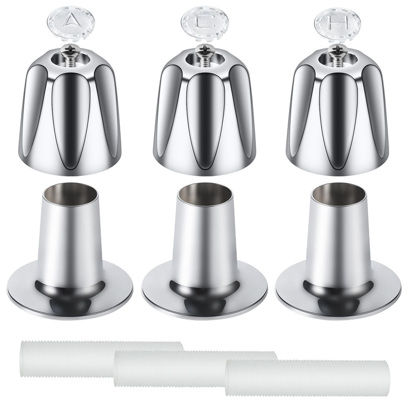 3 Piece Shower Knob Replacement, Compatible with Price Pfister Verve and Bathtub Shower Faucet Handle Include Hot/Cold/Diverter Shower Knob and Flange Base (Polished Chrome) 3