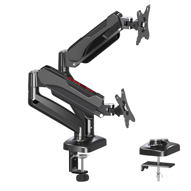 Redragon GMK915 Dual Monitor Mount Stand - Gas Spring Adjustable Arms with VESA 75/100mm, 13-32 Inch Screen Compatibility, C Clamp & Grommet Base, Cable Management, 17.6lbs Load Capacity Up to 32" Screens