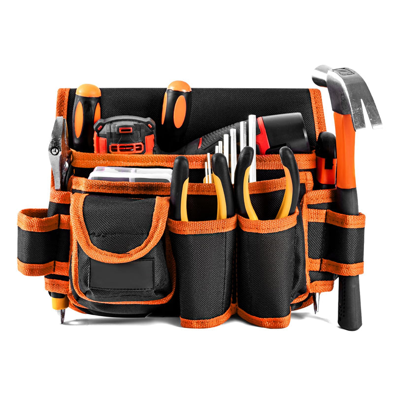 Ultra-Thick Men's Tool Belts Fits Waist 31”to 52” Adjustable Oxford Work Pouch with 15 Durable Pockets, Ideal for Repair & Electrical Work (Orange, Extra Large) Orange