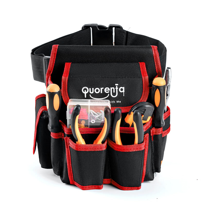 Tool Belt for Men: Adjustable Oxford Work Pouch with 8 Durable Pockets, Ideal for Repair & Electrical Work, Fits Waist 31” to 52” (Red, Extra Large) Red