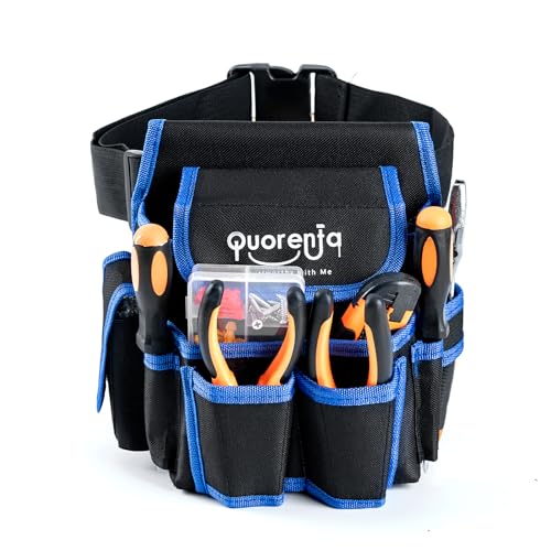 Tool Belt for Men: Electrician Tool Pouch with Adjustable Waist Strap,Tool Bag for Construction, 8 Durable Pockets, Maintenance & DIY, Fits Waist 31” to 52” (Blue, Extra Large) Blue