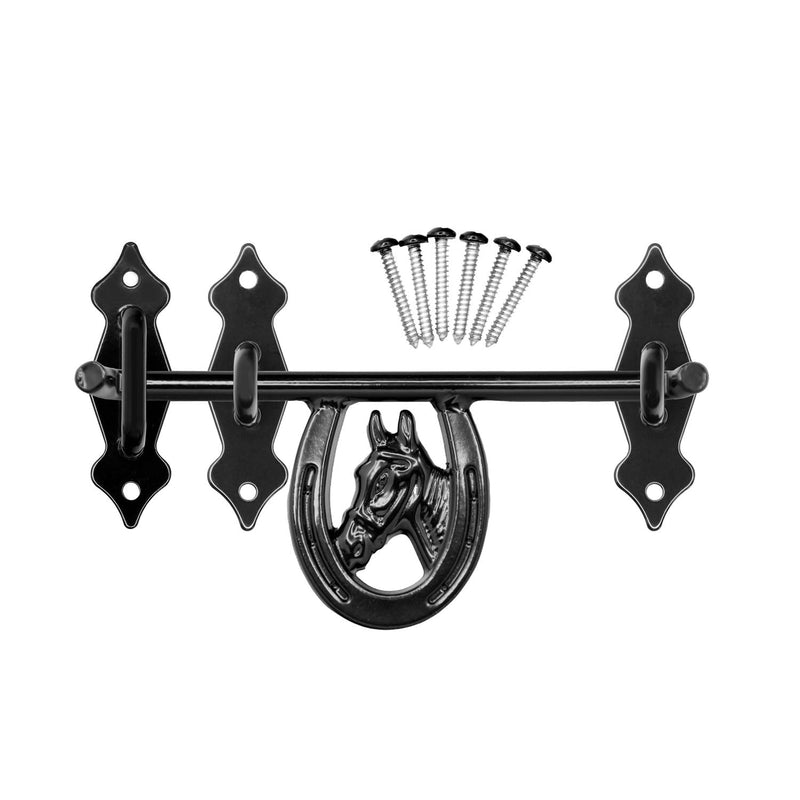 Heavy Duty Horseshoe Barn Door Latch, Stall Door Latch, Powder Coated Black, Hardware Included