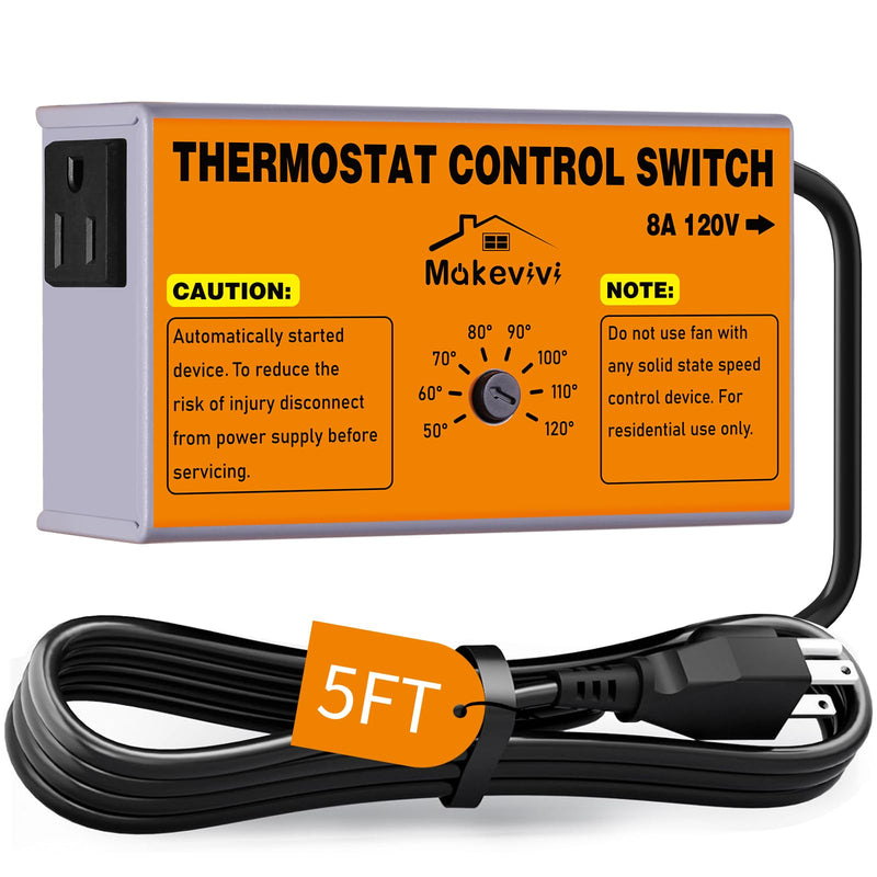 Attic Fan Thermostat-Control, Adjustable Thermostat with Overload Protector, Temperature Controlled Attic Fan, with Socket Easy to Install, Exhaust Fan Temperature Controller for Workshop, Greenhouse [Socket] 5FT