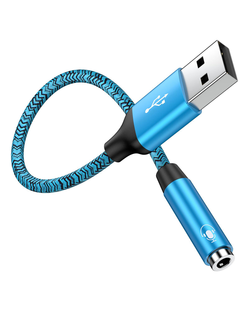 USB to Audio Adapter, 3.5 mm Aux Jack Headphone USB Adapter, External Sound Card Converter USB A Male to Female Aux Headset Adapter for PS4/PS5/Headphone/Mac/Linux/Laptop/Desktops/Docking Station Blue