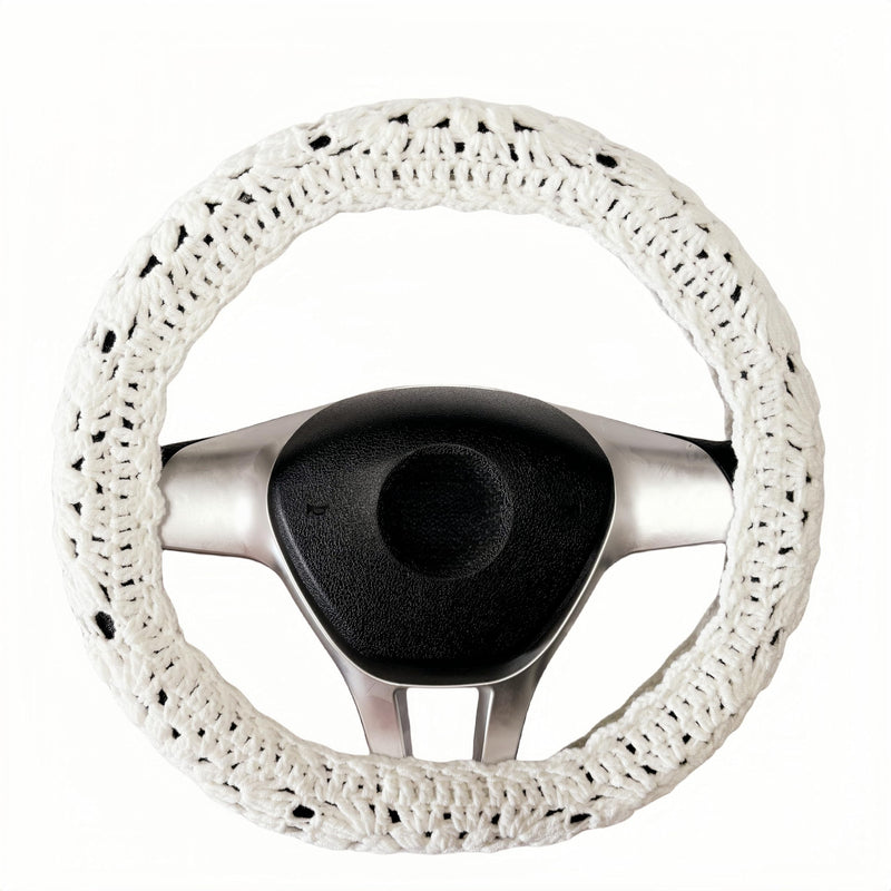  [AUSTRALIA] - Crochet Steering Wheel Cover, Sunflower Steering Wheel Cover, 14-15 inch, Universal fit, Boho Car Accessories, for Men, Women and Girly, White (A Wheel Cover) A wheel cover