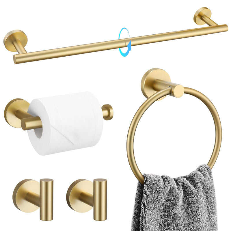 TQKAG 5 Piece Bathroom Accessories Set Brushed Gold Bathroom Hardware Set 23.6 Inch Bath Towel Bar Set SUS304 Stainless Steel Towel Rack Set 5-Pieces Set