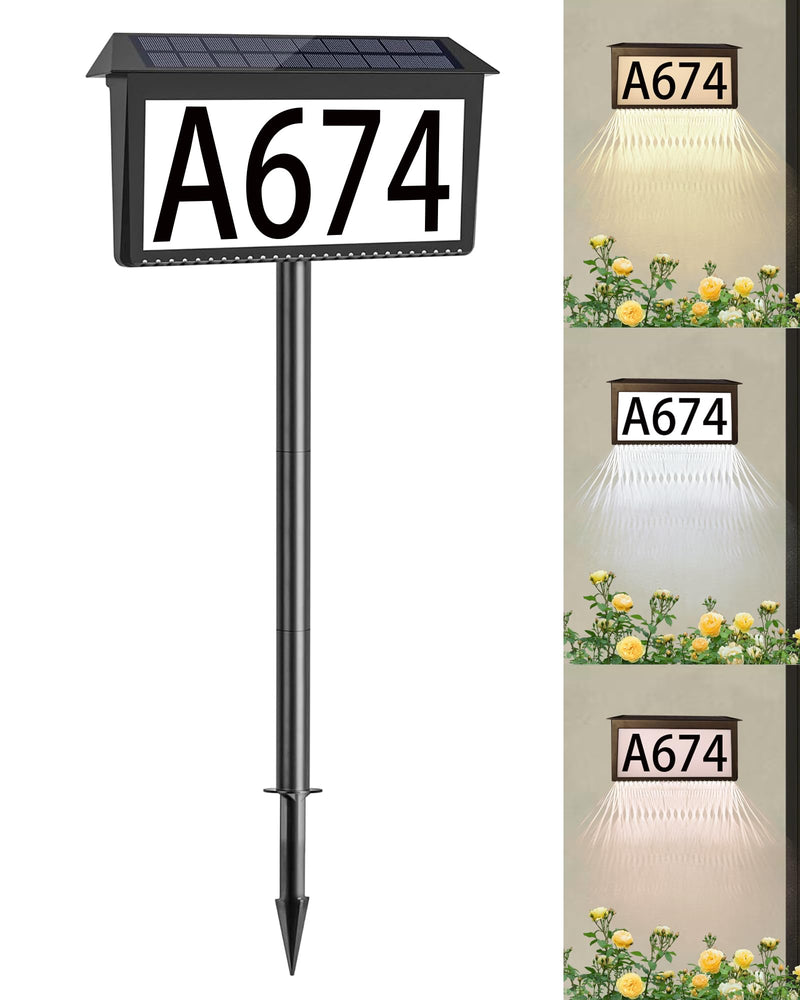 Solar House Numbers for Outside, Waterproof Illuminated House Number Plaque, Solar Led Address Sign for Yard,Home, Garden, Lawn and Street Black
