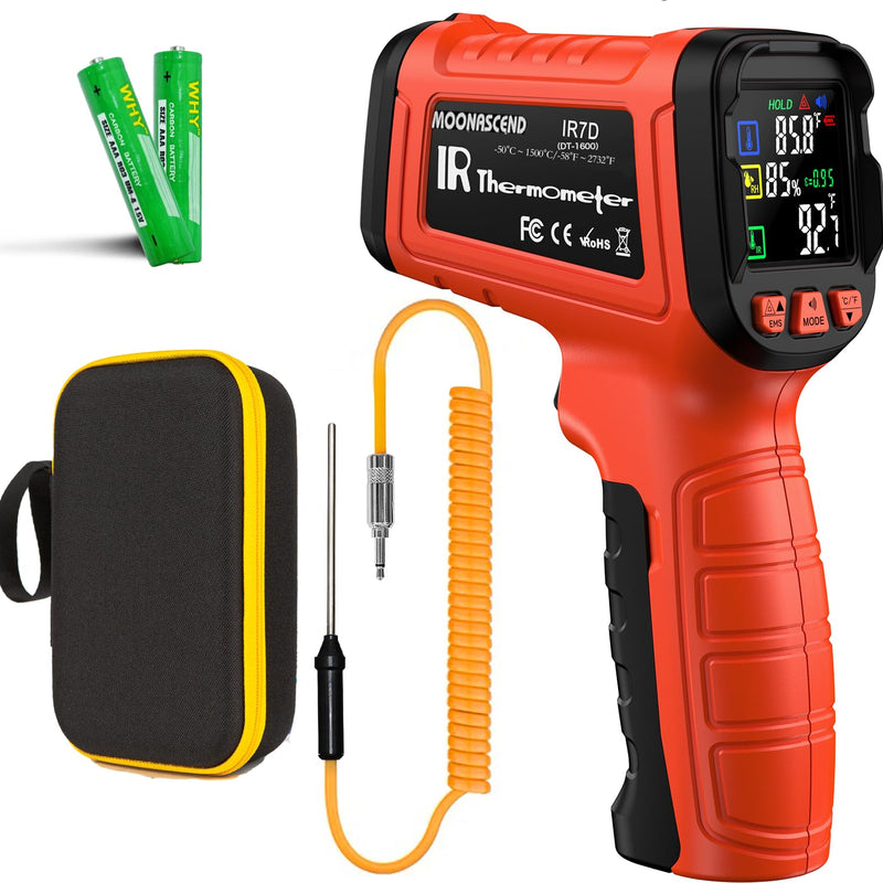 Infrared Thermometer Gun, -58°F to 2732°F, Dual-Mode 50:1 | 932°F K-Type Probe Included，Protective Tool Case Included，Industrial HVAC & Equipment Diagnostics Orange/-58°F to 2732°F and -4°F to 932°F