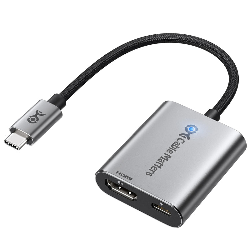 Cable Matters 48Gbps USB C to HDMI 2.1 Adapter with 140W Charging for MacOS, Windows, Supports [4K@240Hz /8K@60Hz HDR], Thunderbolt to HDMI Adapter, Compatible for MacBook, XPS, NO VRR Support