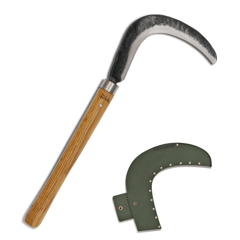 Josun Sickle Left-Handed - Hand-Forged Handmade Korean Weeding and Brush Clearing Tool with Razor-Sharp Blade and Chestnut Wood Handle