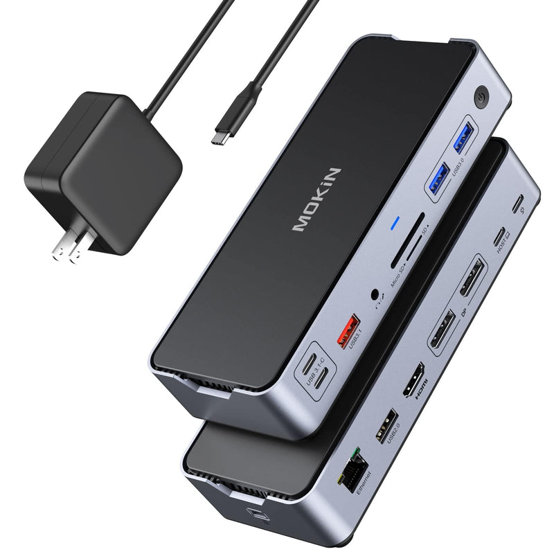 8K USB C Laptop Docking Station Dual Monitor,MOKiN Docking Station 3 Monitors with 2*DisplayPort,HDMI,15 in 1 USB C Dock 100W PD,6*USB Ports,Ethernet,SD&TF,for Dell/HP/MacBook (Include Power Adapter) with Power Adapter