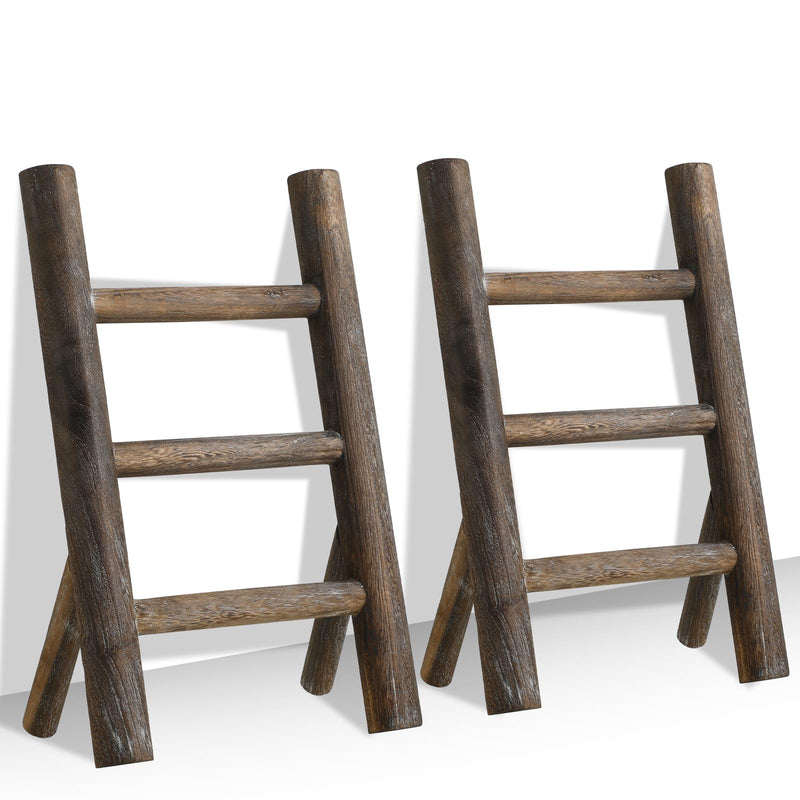 Cinnvoice 2 Pcs Wooden Tea Towel Ladder Rustic Hand Towel Stand Rack Mini Countertop Towel Stand Farmhouse Wood Counter Towel Holder for Bathroom Country Kitchen Office(Wood Color) Wood Color