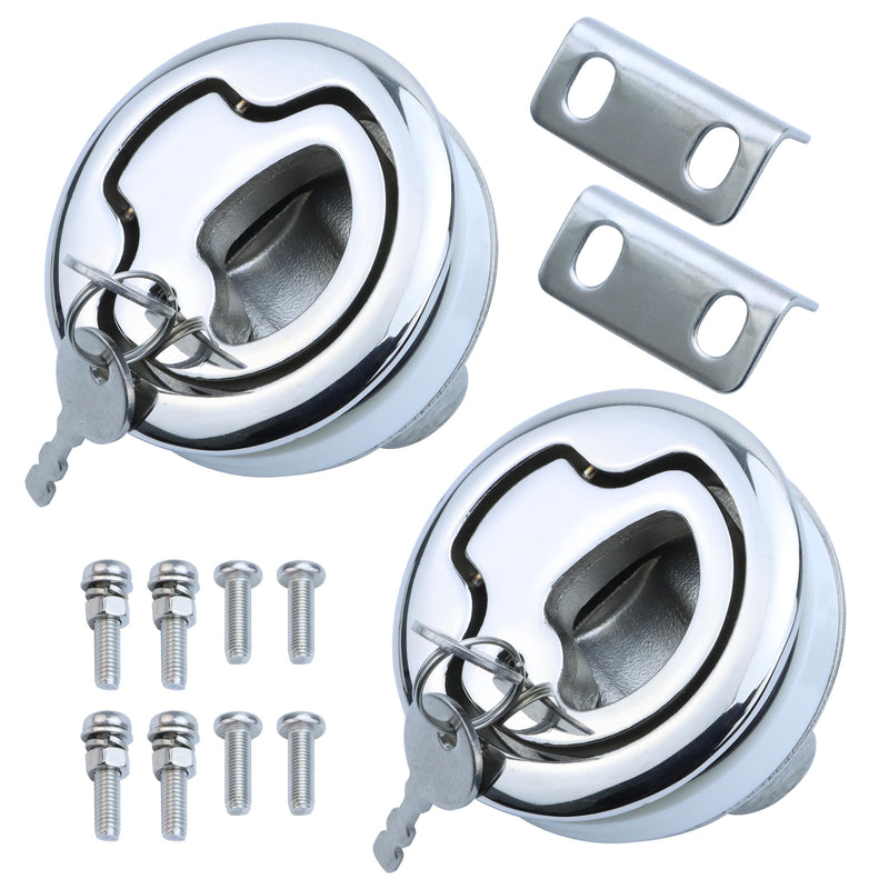 Boat Slam Latch 2" Deck Hatch Latch with Lift Handle Flush - Marine Grade 316 Stainless Steel, for RV, Boat, & Camper Trailer - Easy to Install, & Secure Locking Mechanism 1Pcs/2Pcs/Lock/Non-lock Lock 2Pcs
