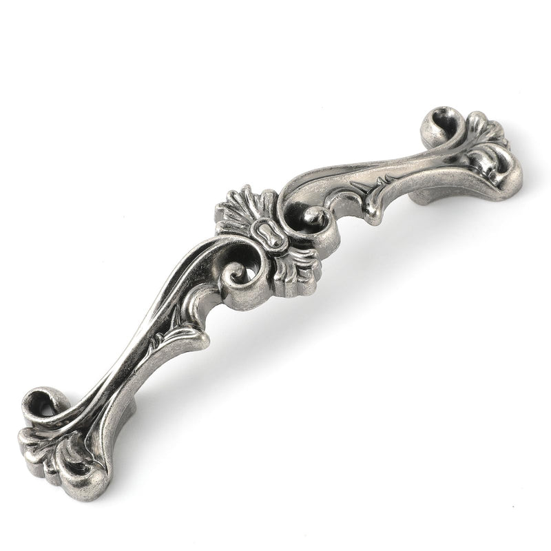 JETLAND Traditional Antique Cabinet Hardware - 6 Pack, Aged Silver, 3" Hole Centers, Vintage Pulls for Drawer Dresser Nightstand, AC0726OS076 3 Inch Hole Centers 0726