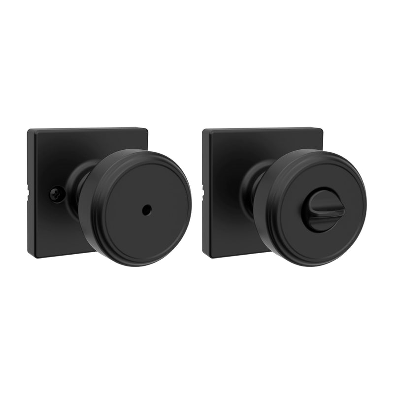 Kwikset Maven Interior Privacy Door Knob with Lock, Square Door Handle for Bathroom and Bedroom, Matte Black Keyless Turn Lock Doorknob, with Microban Protection 1 Pack