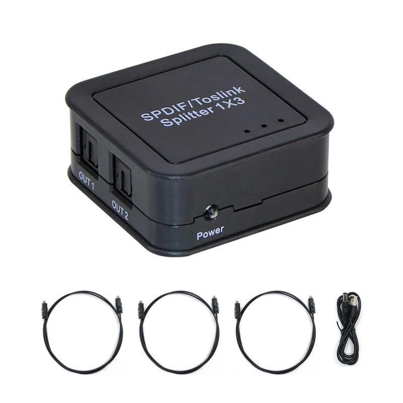 Digital Optical Audio Splitter 1x3, DOREWINAUD SPDIF/Toslink Optical Audio Splitter, Support Dolby Digital & DTS 5.1 for PS3, Xbox, Blue-Ray DVD, HDTV,TV Box, 1 Input 3 Output