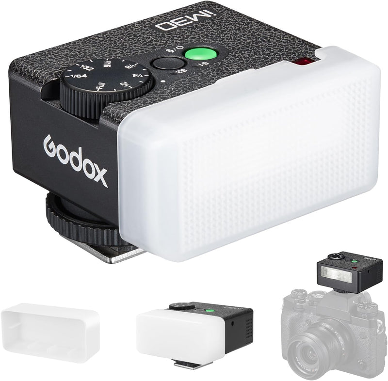 Godox iM30 Mini Camera Flash with Diffuser GN 15 CCT 6500K±200K | 7 Levels Flash Power Mini Flash Speedlite 230 Full-Power Flashe for Canon Sony zv1 zve10 Ricoh gr3 Nikon Fuji Olympus Camera IM30 with Diffuer