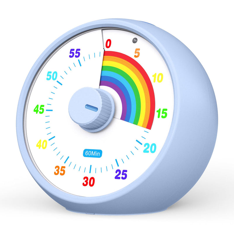 Visual Timer for Kids, 60-Minute Countdown Timer for Classroom Office Kitchen, Desk Timer Kids Time Management Tools with Silent Operation, Pomodoro Time Rainbow Pattern (Aquamarine) Aquamarine