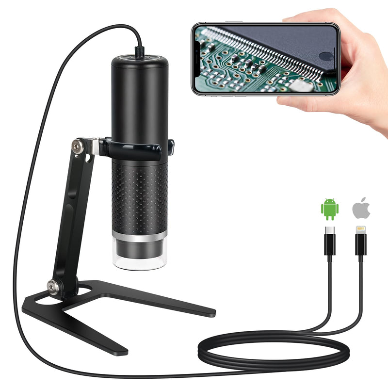 USB Digital Microscope Compatible with iOS and Android Devices (Not for Any PC), 50x-1600x Magnification, 1920x1440P HD Portable Microscope Camera for Adults, Children, Students