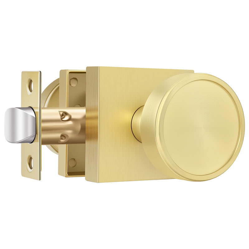 Goldenwarm Gold Passage Door Knob Interior, Zinc-Alloy Round Brushed Gold Closet Door Knob Heavy Duty Hall Closet Doorknob, Hallway - 1 Pack