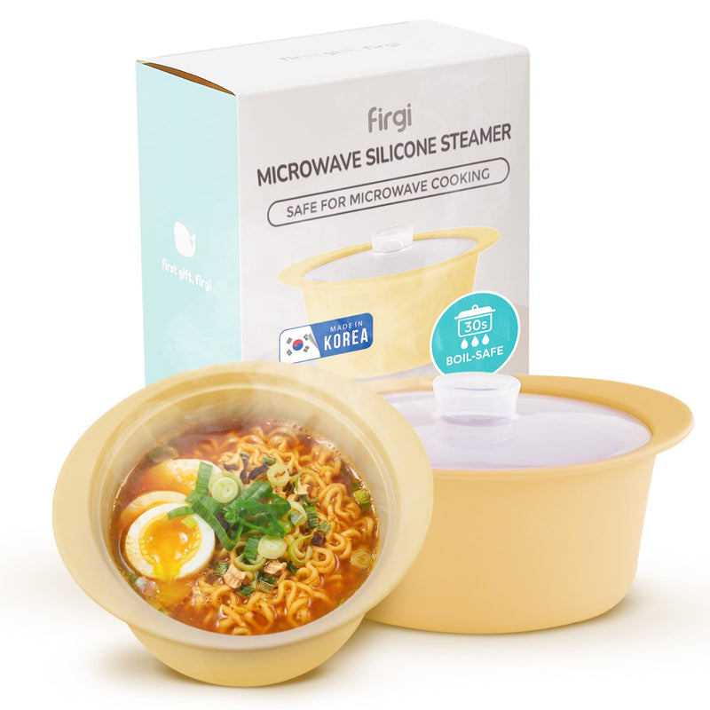 40oz Platinum Silicone Microwave Steamer Pot with Handle & Lid - Korean 100% Food-Grade Steamer Bowl, Heat-Resistant Cooker with Steam Holes, Easy Clean, Dishwasher Safe, Yellow 40oz Butter Yellow