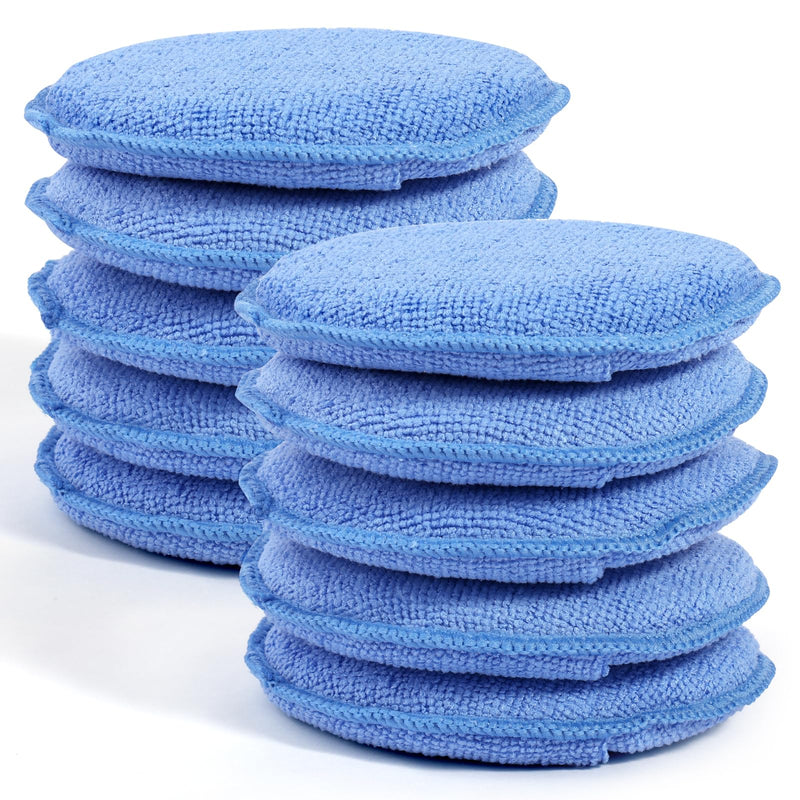 10 Pack Wax Applicator Pads, Microfiber Applicator Pad with Finger Pocket, Foam Car Wax Applicator Pad for Car Cleaning and Polishing (Blue) Blue