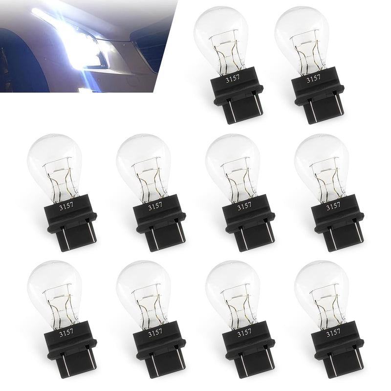 10 PCS 3157 Car Bulb, 12V Halogen Brake Light, Tail Light, Reverse Light, Turn Signal Bulb Replacement, Universal Fit for Most Cars (White) White