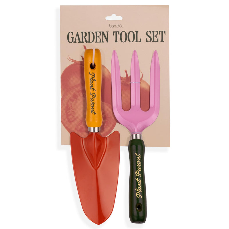 ban.do Hand Rake and Trowel Set, Plant Parent | Retro Inspired Colored Garden Tools with Plant Parent Quote Handle, Metal Tools with Beech Wood Handles