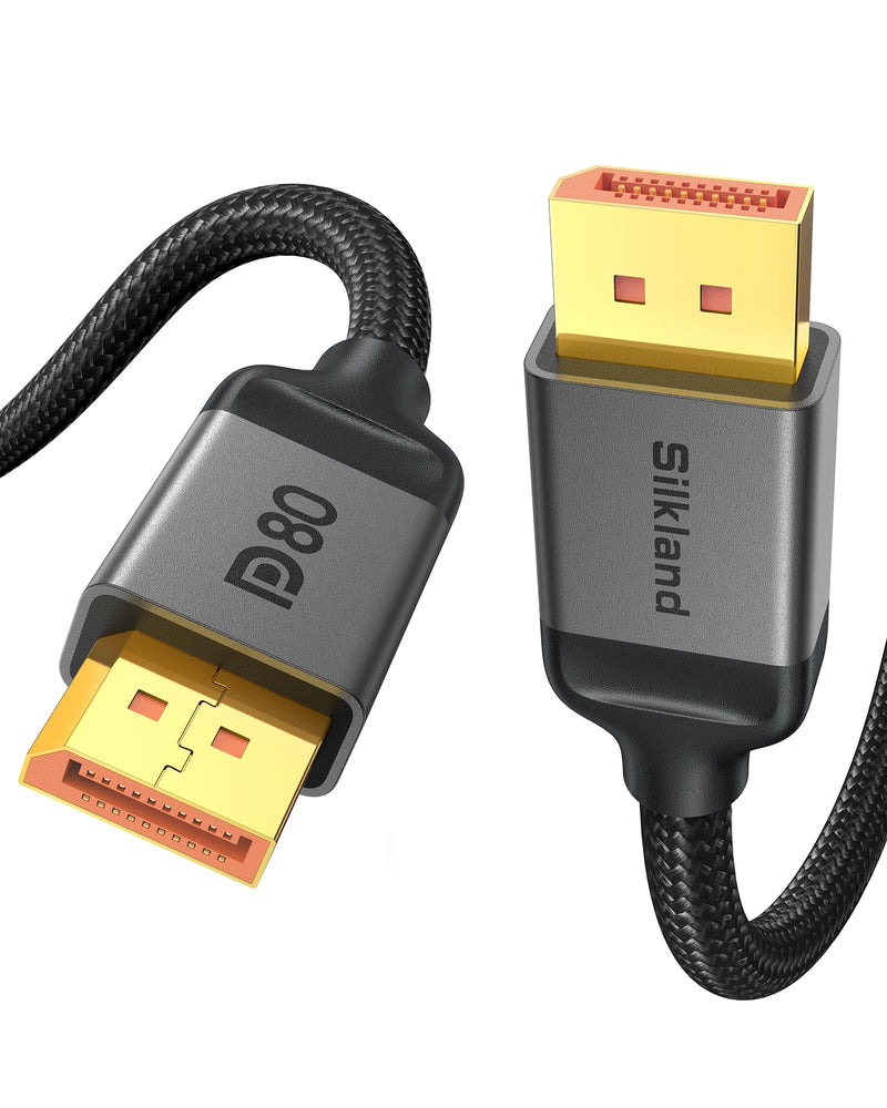 Silkland 80Gbps DisplayPort Cable 2.1 10FT/3M, [16K@60Hz, 8K@240Hz, 4K@540Hz 360Hz 240Hz] DP 2.1 Cable 16K, DP80 HDR DSC Display Port Cord Compatible DP 1.4 FreeSync G-Sync Gaming Monitor 5090 9070XT 10 Feet Grey