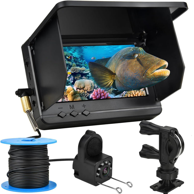 Underwater Fishing Camera with Infrared Night Vision, IP67 Waterproof Portable Fish Finder for Ice Fishing, Kayak, Boat, River & Lake 30M