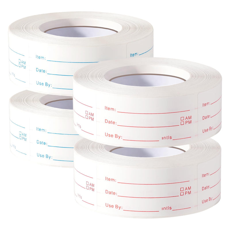4 Rolls 2000 Pieces Removable Food Labels, 1 x 2 Inch Date Stickers for Freezer, Refrigerator Food Containers - Easy to Write On