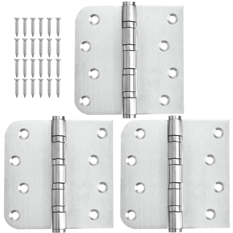 304 Stainless Steel Door Hinges 4 inch X 4 inch Heavy Duty Ball Bearing Non Removable Pin Door Hinges with Square and 5/8'' Radius 3 Pack