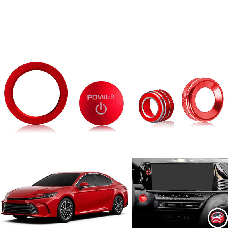 for Toyota Camry LE/SE/XLE/XSE 2025 2026 Accessories, Aluminum Volume Adjuster, Mirror Knob Cover, Engine Start Button Cover/Ring (4pcs) (red) Red