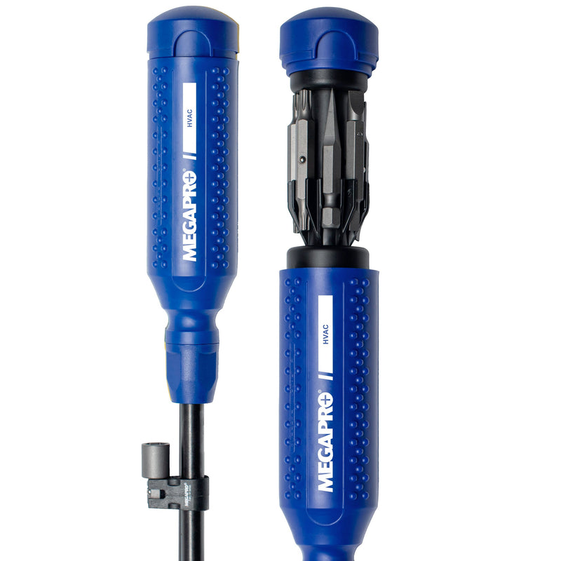MEGAPRO® Original HVAC 15-in-1 Multi-bit Screwdriver | Schrader Valve Bit | 1/4" Socket Adapter | Square Awl Bit