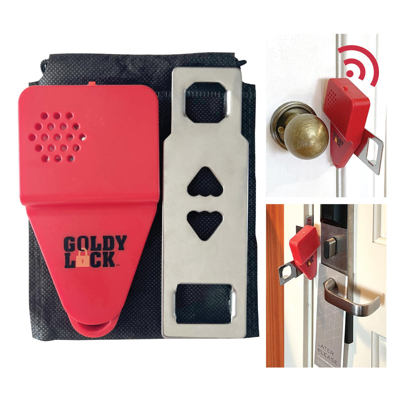 Goldy Lock Portable Alarm and Hotel Door Lock for Home & Travel Security. Door Safety Lock from the Inside of Home, Apartments, Hotel Rooms, College Dorms, and Rentals.