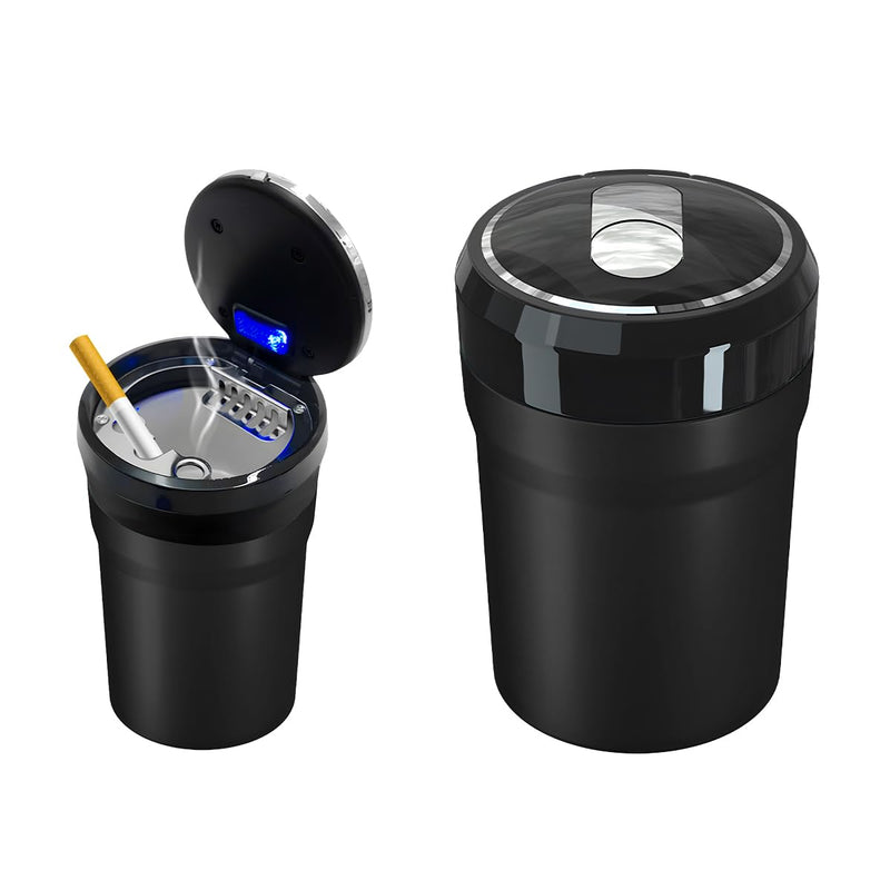 Car Ashtray with Lid, Easy Clean Up Detachable Smokeless Ashtray with LED Blue Light, Portable Mini Ash Tray Cup Holder for Car Home Office Travel, Interior Auto Accessories (Black, Larger) Black