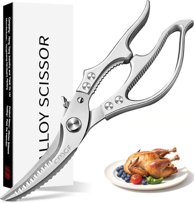 Poultry Shears, Kitchen Scissors for Food, All Purpose Heavy Duty for Chicken Wing/Thigh/Bone, Meat, Quail, Fish, Turkey, Vegetables, Stainless Steel Cooking Aid Scissors, Dishwasher Safe Silver Kitchen Shear