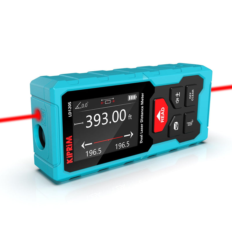 Kiprim 393ft Dual Laser Distance Measuring Tool LD120S, 120m Total Range, Electronic Level, Precise Measurements, and Pythagorean Function - Ideal for Construction, DIY, and Home Renovation 393ft(Dual Laser)