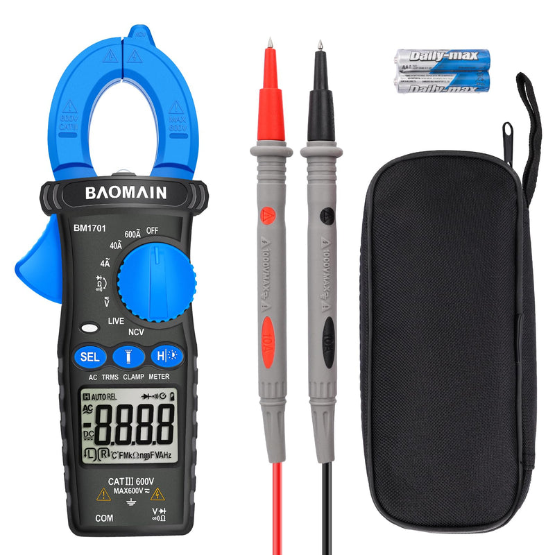 Baomain Digital Clamp Meter 4000 Counts Multimeter, Measures AC Current (4A/40A/600A), AC/DC Voltage,Resistance,Diode,Continuity, with NCV,Live Wire Test,BM1701 4000 Counts (4A/40A/600A)