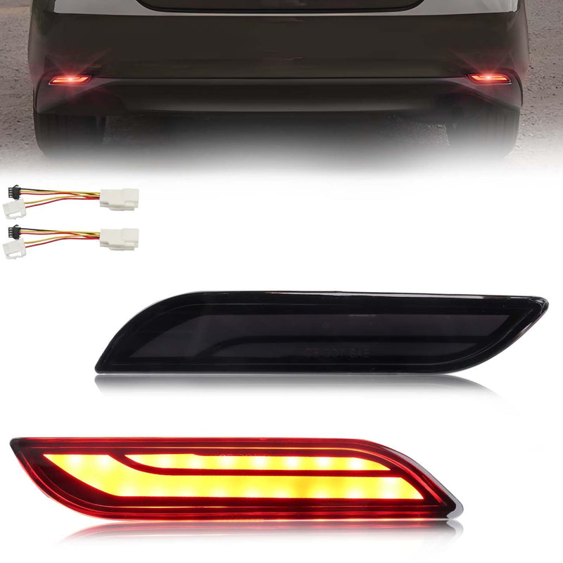 LED Rear Bumper Reflector Light Compatible with Camry 2018-2024, [Play & Plug] Not Wiring [IP67 Waterproof], Red LED Tail Brake Rear Fog & Sequential Turn Signal Lamps, 2 PCS, Smoked Lens