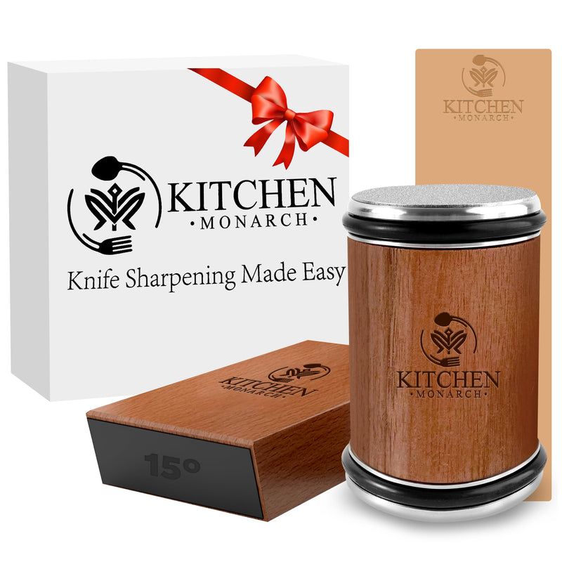 Rolling Knife Sharpener - Knife Sharpening Kit for Kitchen Knives - Leather Strop, Manual Knife Sharpener with Diamond & Ceramic Discs, 15° & 20° Angles - Perfect for Home & Kitchens