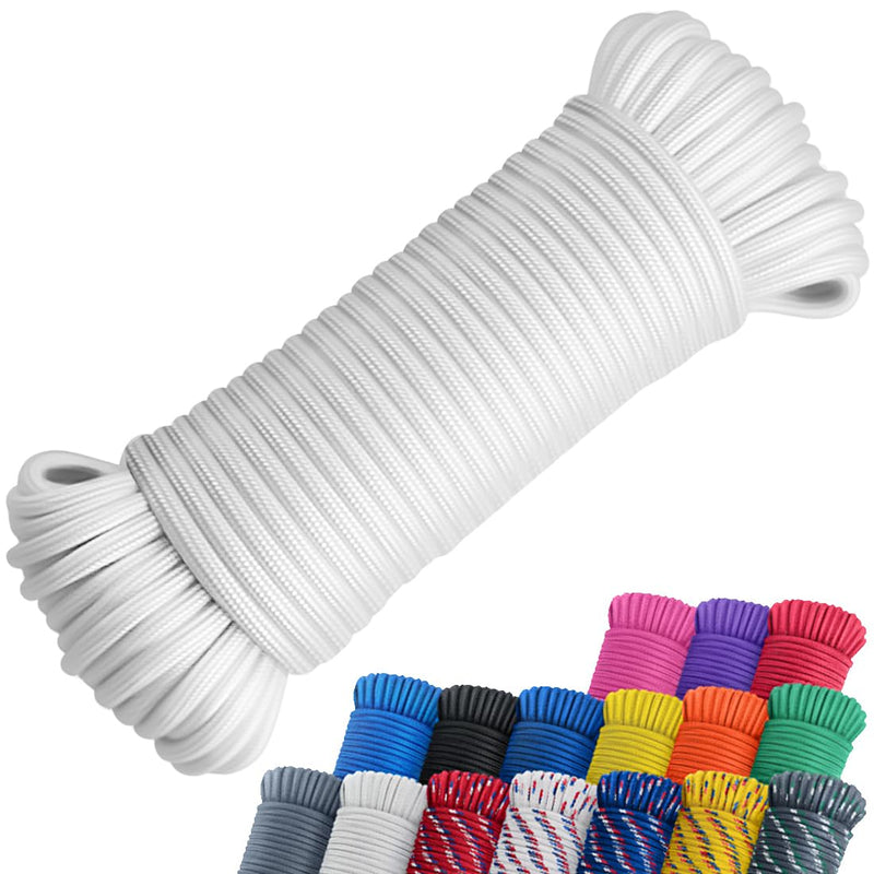 SMART&CASUAL 100 ft 1/4" Polyester Rope (Comparable to Nylon Rope) Poly Strong Utility Cord for Clothes Line Flag Pole Camping Crafting (White) White 1/4" x 100'