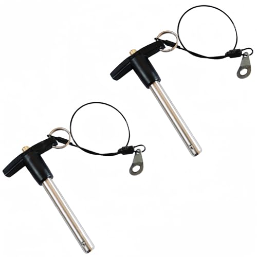 Stainless Steel 304 Push-Button Quick Release Pin T Handle Lock Pins, Pin Dia 11.1mm(7/16in) Usage Length 38.5mm (App.1.5in) with Lanyard Cable (Dia:7/16in(11.1mm) 2PCS) Dia:7/16in(11.mm) 2PCS